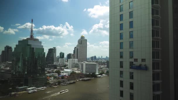 Şçiler Bangkok Taki Yüksek Binanın Dışında Çalışıyorlar Başkent Tayland Büyümesi — Stok video