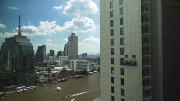 Trabajador Están Trabajando Fuera Del Edificio Alto Bangkok Crecimiento Capital — Vídeo de stock