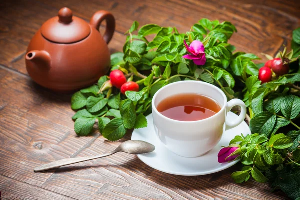 木製のテーブルに dogrose と健康茶 — ストック写真