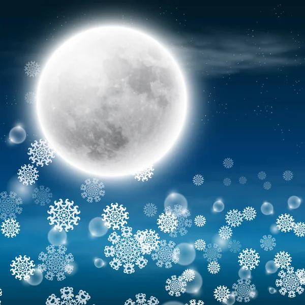 Зимний ночной пейзаж с полнолунием — стоковый вектор