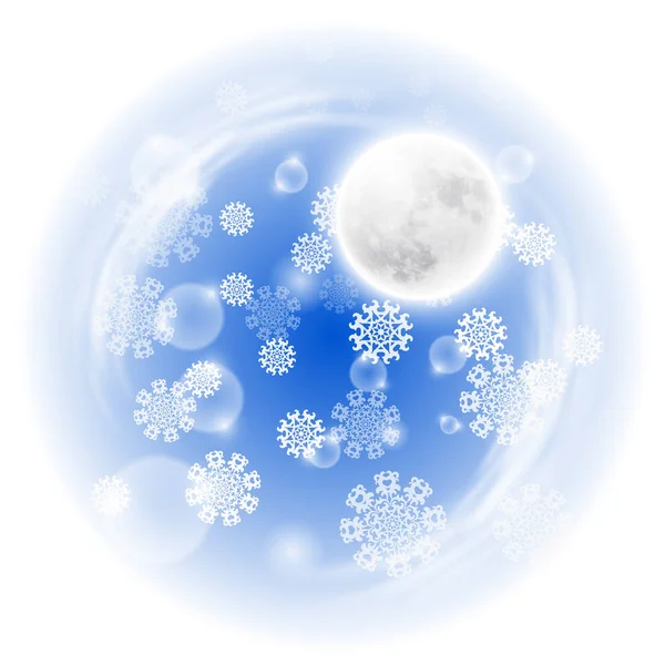 Paesaggio notturno invernale con luna piena — Vettoriale Stock