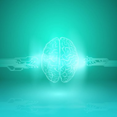 Camgöbeği arka plan üzerinde dijital beyin