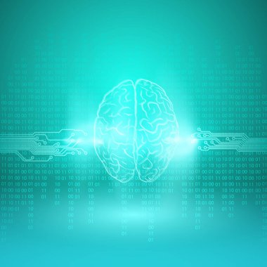 Camgöbeği arka plan üzerinde dijital beyin