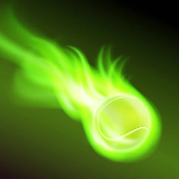 Brandende tennisbal op groene brand — Stockvector
