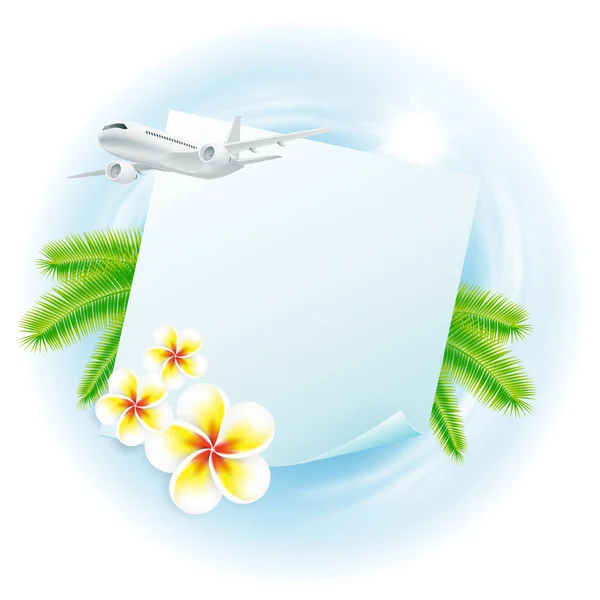 Koncepcja podróży ilustracja z samolotu, glob, kwiaty i pa — Wektor stockowy