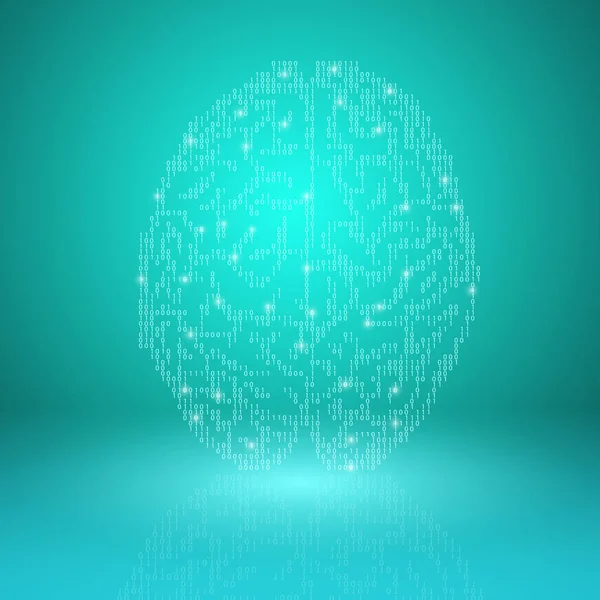 Digitala hjärnan på cyan bakgrund — Stock vektor