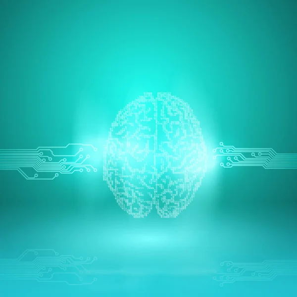 Digitales Gehirn auf Cyan-Hintergrund — Stockvektor