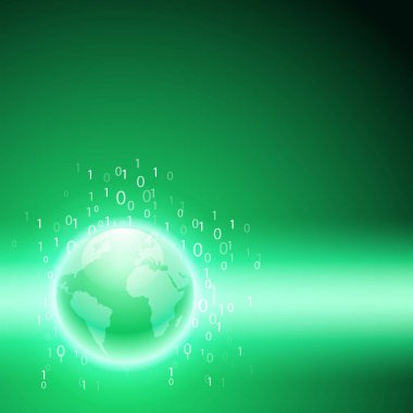 Dünya için ikili kod akış. Yeşil arka plan.