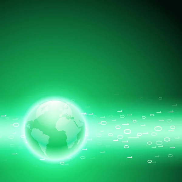 Flux de code binaire vers le globe. Fond vert . — Image vectorielle