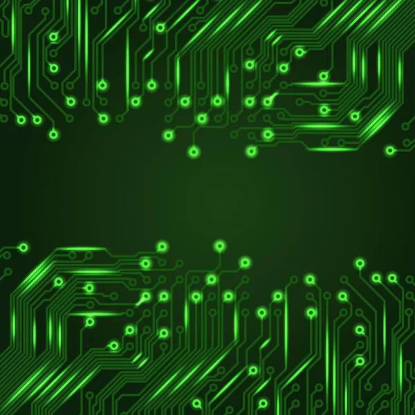 Électronique fond vert avec circuit imprimé — Image vectorielle