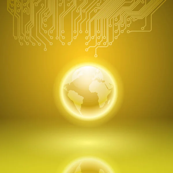 Fond jaune abstrait avec circuit imprimé — Image vectorielle
