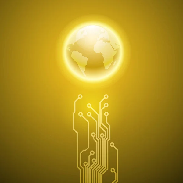 Fond jaune abstrait avec circuit imprimé — Image vectorielle