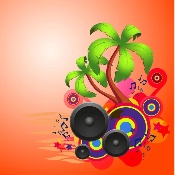 Tropical disco dance red background with speakers — Stock Vector