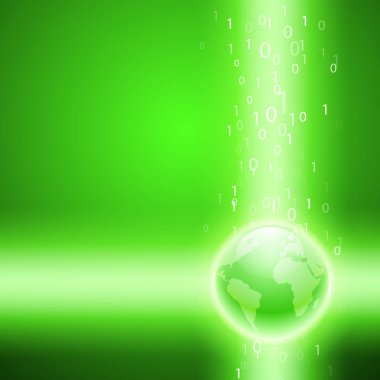 Dünya için ikili kod akış. Yeşil arka plan.