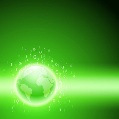 Dünya için ikili kod akış. Yeşil arka plan.