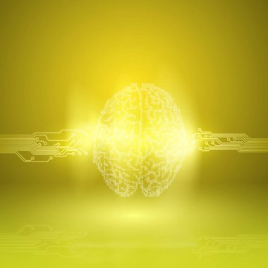 Sarı arka plan üzerinde dijital beyin