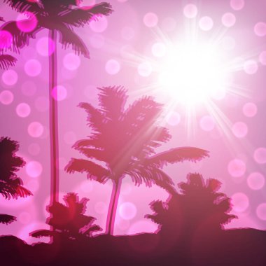 Mor deniz günbatımı Adası ve palmiye ağaçları ile