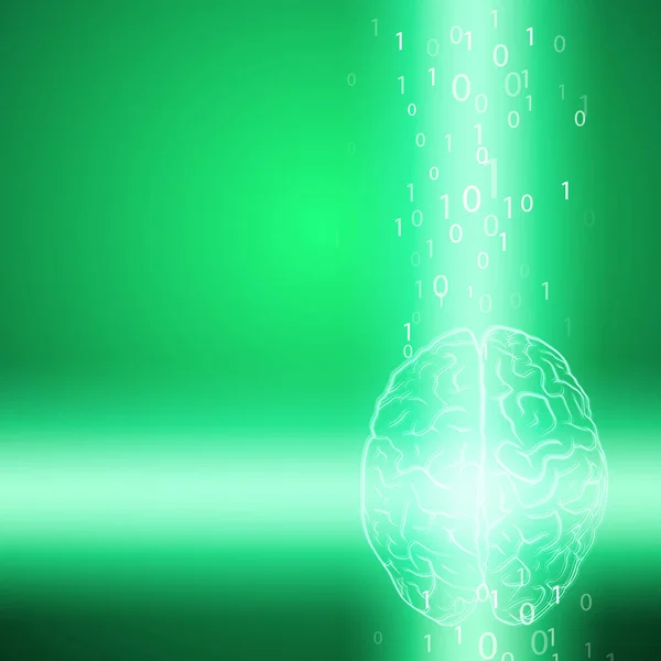 Digitales Gehirn auf grünem Hintergrund — Stockvektor