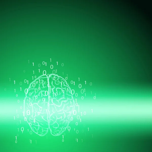Digitales Gehirn auf grünem Hintergrund — Stockvektor