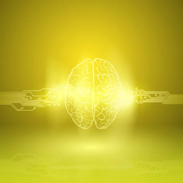 Cerveau numérique sur fond jaune — Image vectorielle