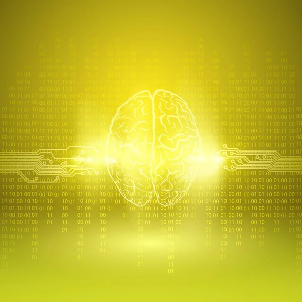 Digitales Gehirn auf gelbem Hintergrund — Stockvektor