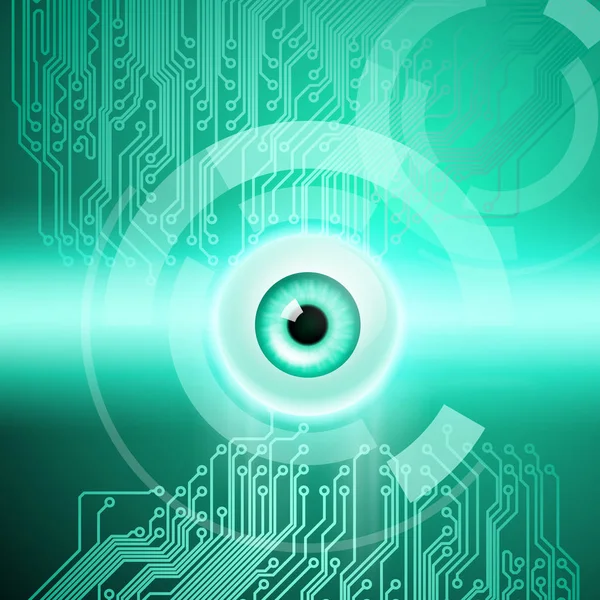 Abstract green background with eye and circuit — Stock Vector