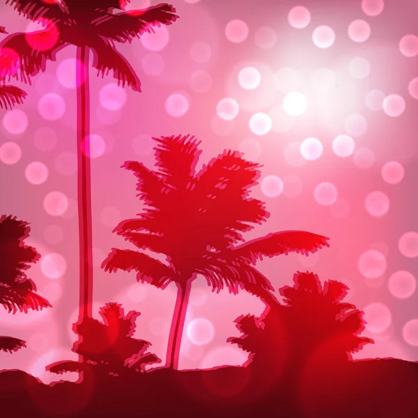 Pôr-do-sol roxo com ilha e palmeiras — Vetor de Stock