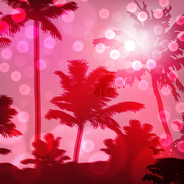 Lila havet solnedgång med ön och palmer — Stock vektor