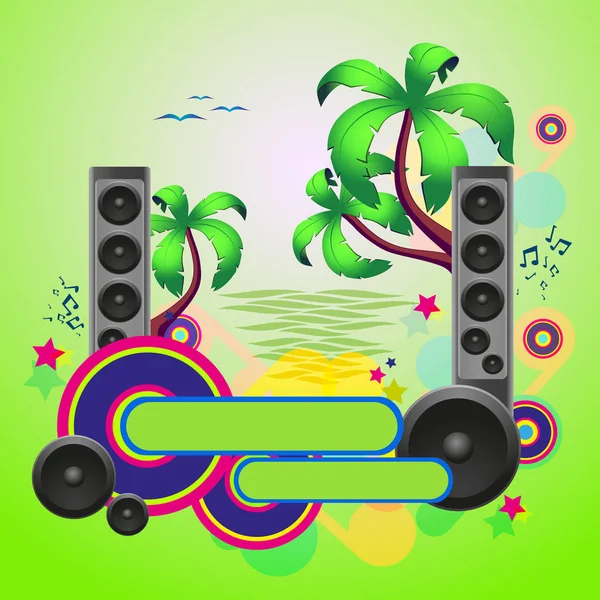 Tropisch grüne Disco-Tanzhintergrund mit Lautsprechern — Stockvektor