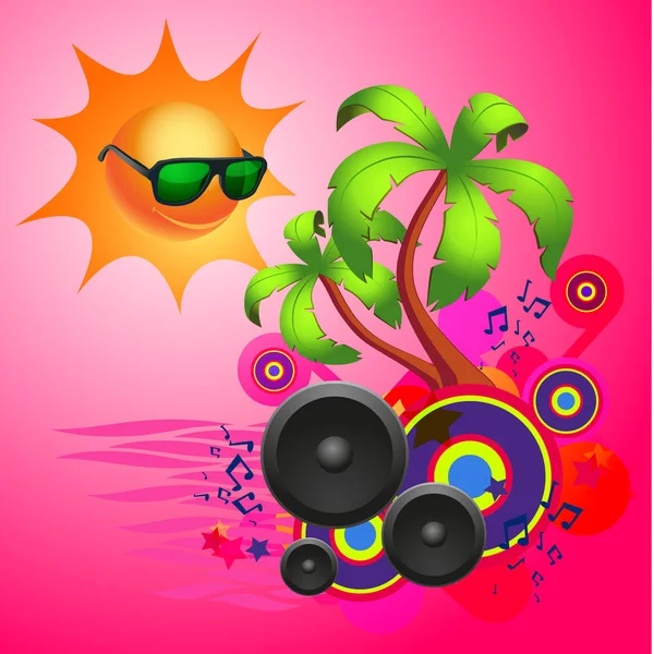 Fond de danse disco violet tropical avec haut-parleurs — Image vectorielle