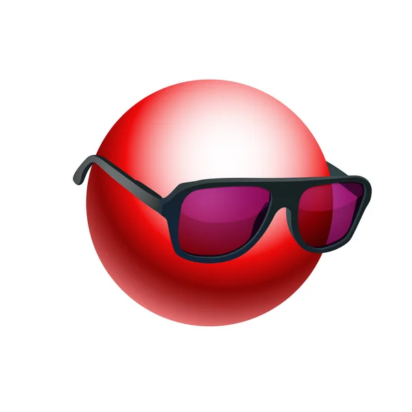 Palla rossa con occhiali da sole isolati su bianco — Vettoriale Stock
