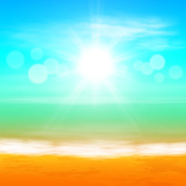 Plage et mer tropicale avec soleil éclatant — Image vectorielle