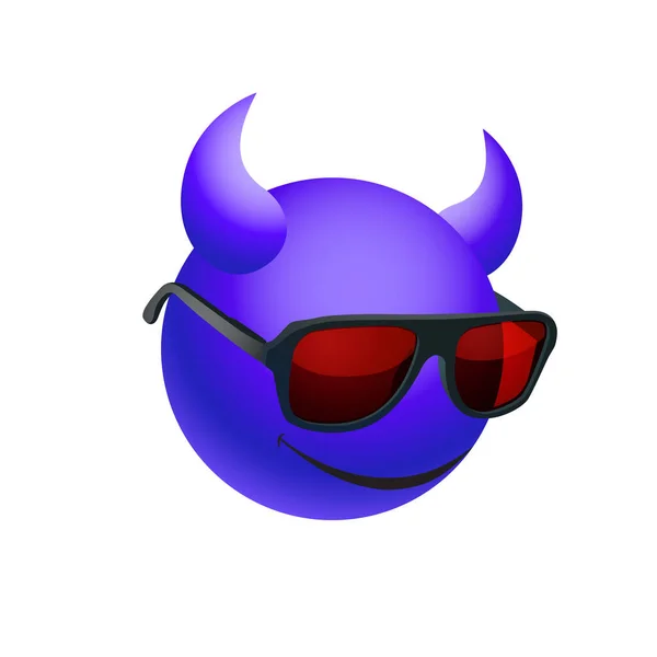 Blue ball with horns wearing sunglasses — Stock Vector