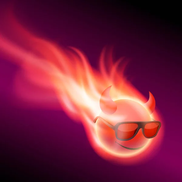 Balle rouge brûlante avec cornes — Image vectorielle