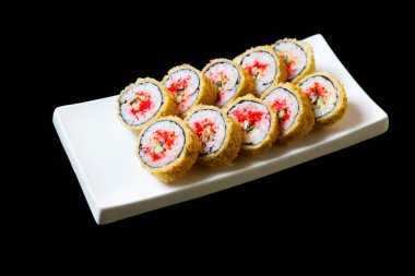 Sıcak kızarmış suşi Roll ile sebze ile. Set sushi menüsü.