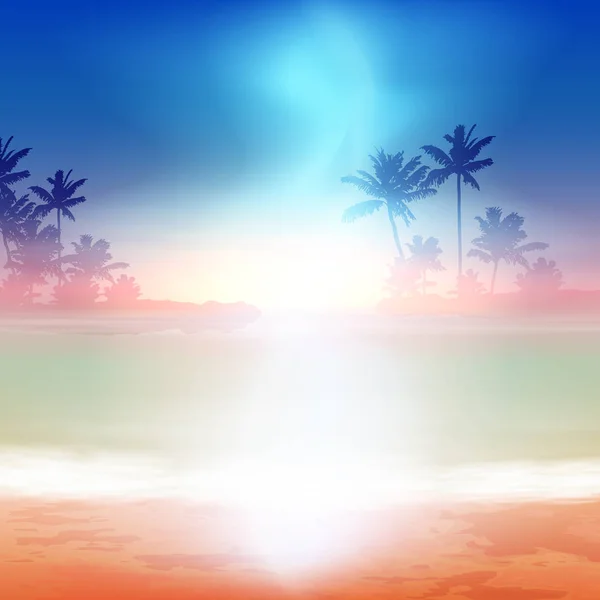 Palmiye ağaçları ile deniz günbatımı — Stok Vektör