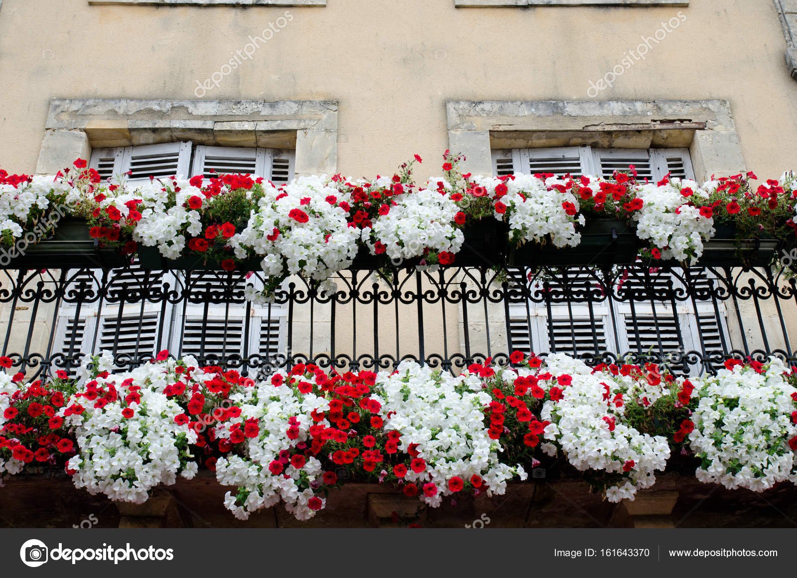 Affichage Fleurs Rouges Blanches Sur Balcon image libre de droit par  Rocklights © #161643370