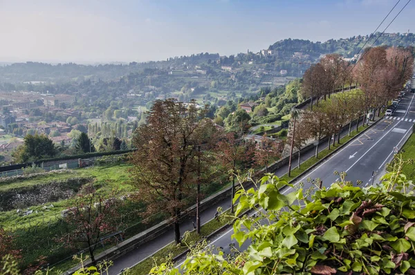 View of the plains from Bergamo high town (old town), italy.