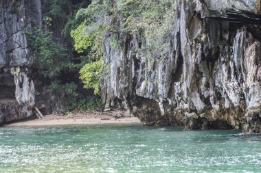 Küçük bir adada Phang Nga Körfezi Tayland beach ve kaya oluşumları