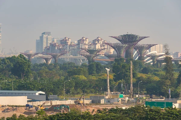 Utsikt över en park i förgrunden och i bakgrunden den staden i singapore — Stockfoto