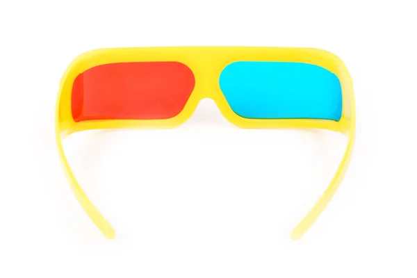 Gafas de plástico amarillo 3d aisladas en blanco — Foto de Stock