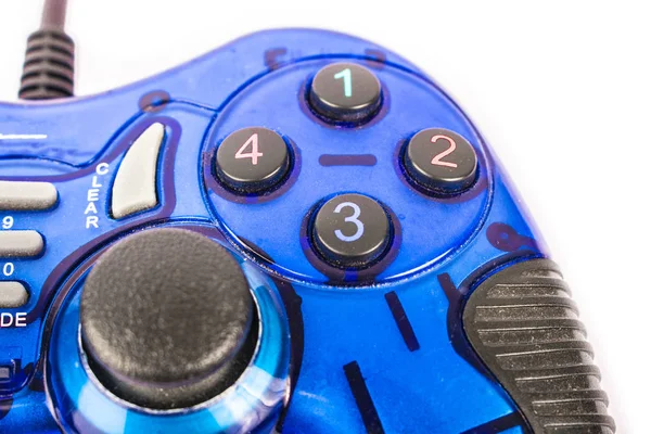 격리 된 블루 조이스틱 컨트롤러와 플레이 비디오 게임에 대 한 격리 — 스톡 사진