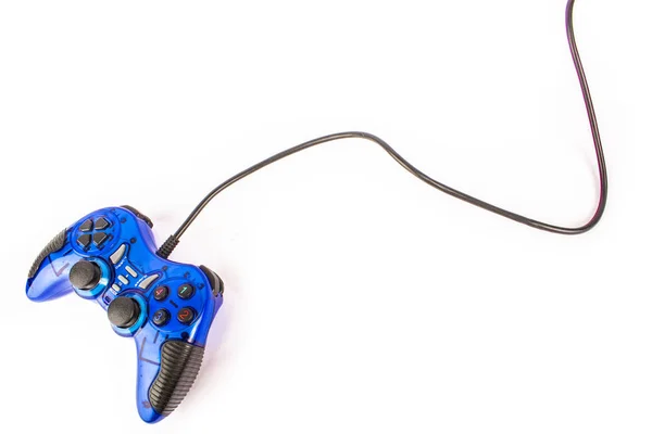 격리 된 블루 조이스틱 컨트롤러와 플레이 비디오 게임에 대 한 격리 — 스톡 사진