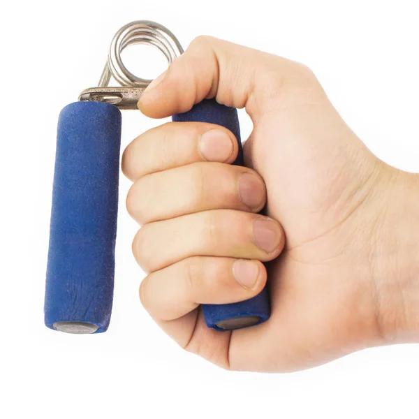 Blauer Expander in der Hand isolieren — Stockfoto