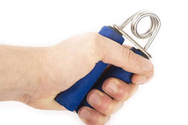 Blauer Expander in der Hand isolieren — Stockfoto