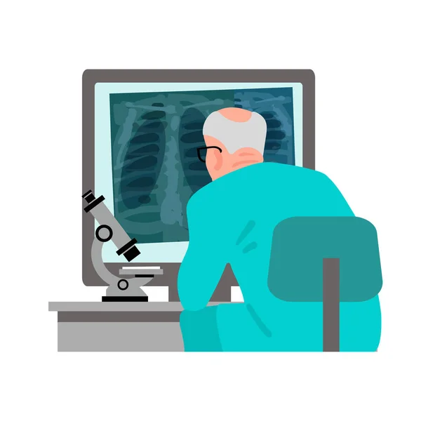 Docto examining x-ray of the lungs. Cartoon flat vector illustration. — Stock Vector