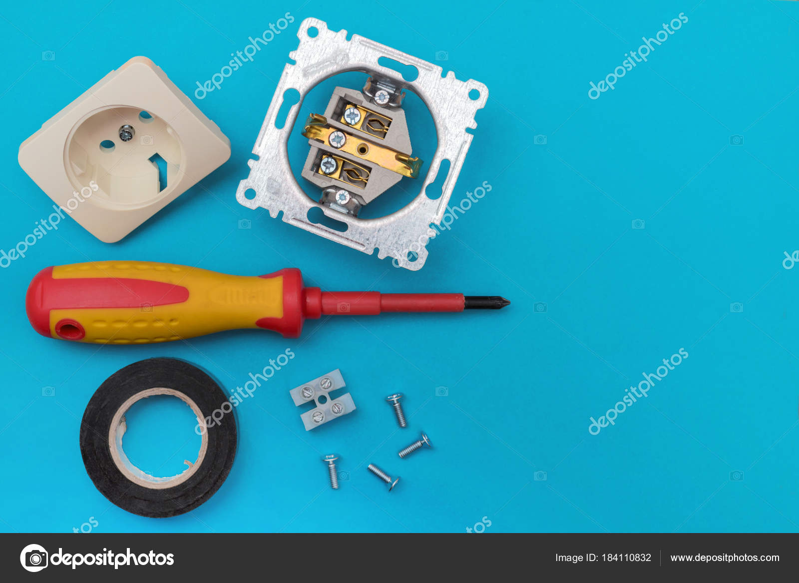 Tools Electrician Screwdriver Screws Socket Electrical Tape — Stock