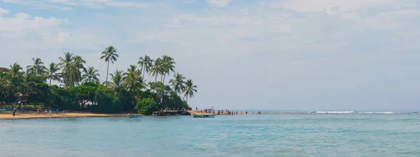 Palmiye ağaçları Hikk plajda Hint Okyanusu kıyısında — Stok fotoğraf
