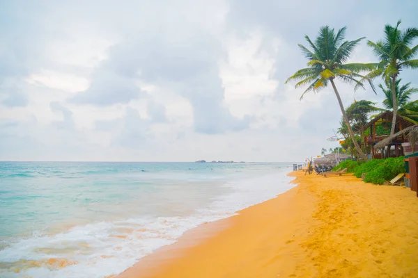 Vlny Oceánu Proti Modré Obloze Palm Stromy — Stock fotografie