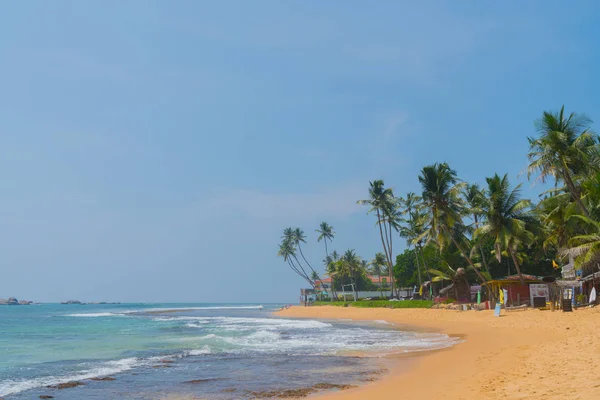 Palmy Břehu Indického Oceánu Pláži Hikkaduwě Srí Lanka — Stock fotografie